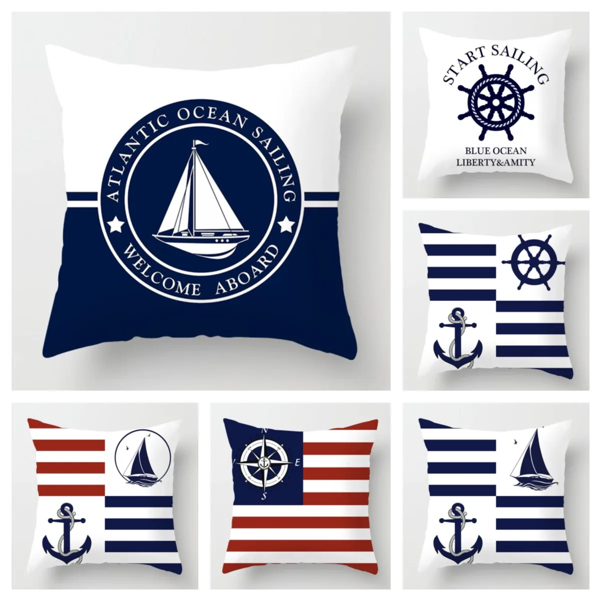 Nordic dark blue sailing series sailing pillow cover 60*60 home decoration sofa decoration cushion cover 45*45 can be customized