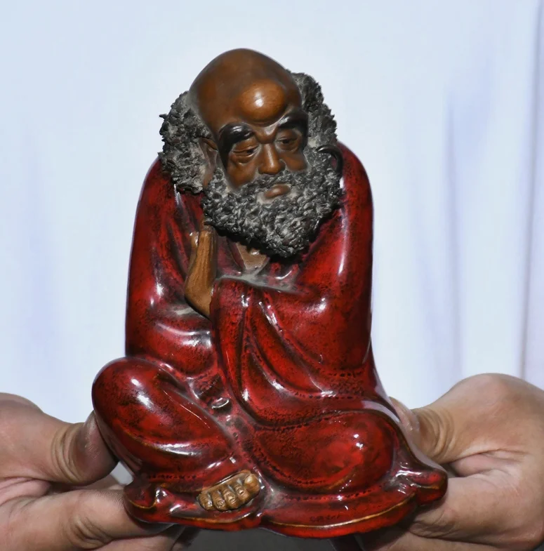 Old Dynasty Wucai Porcelain Rohan lohan Arhat Dharma Enlightenment Buddha Statue