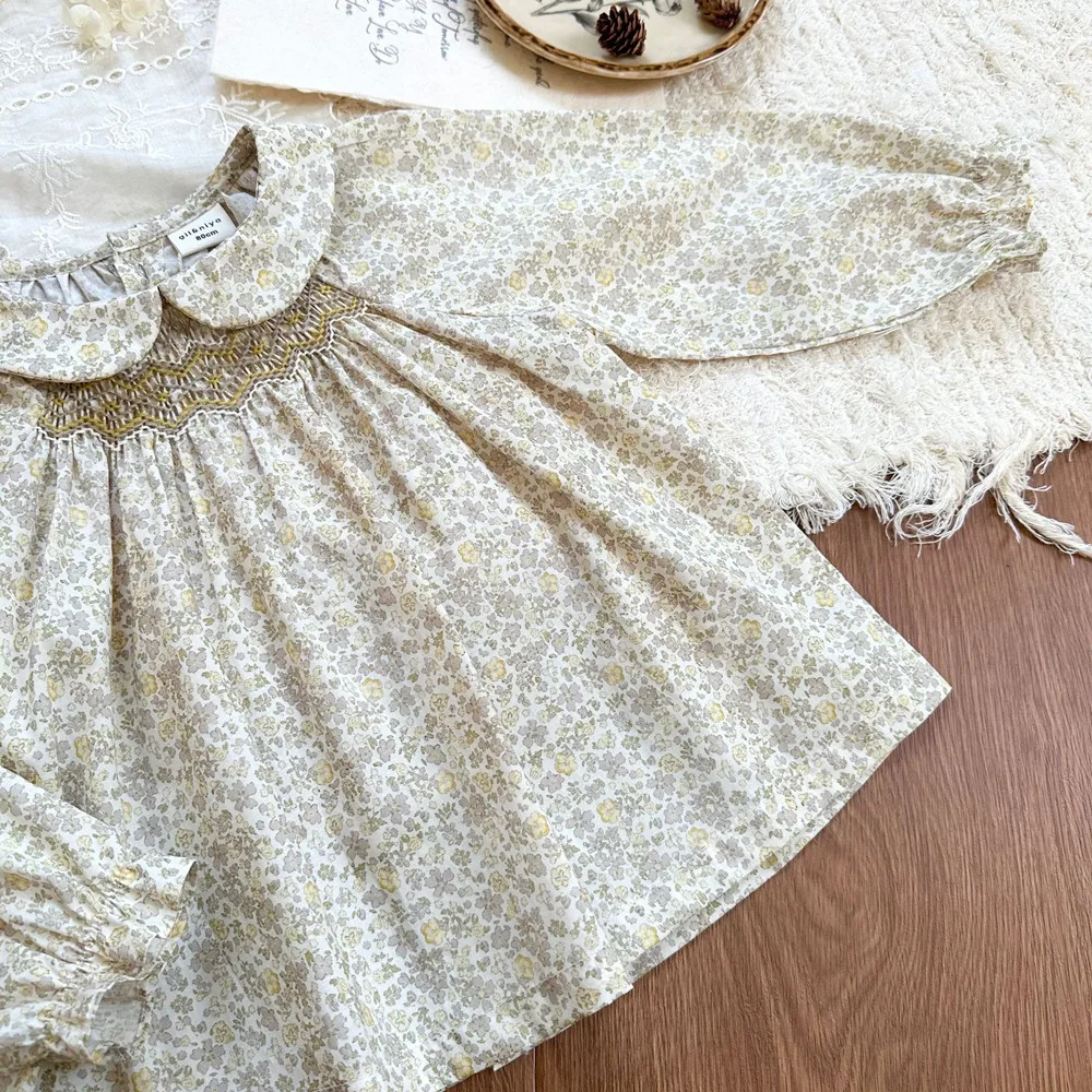 baby girl clothes kids tops French pastoral style Hand embroidered floral pattern top Doll collar and lapel shirt