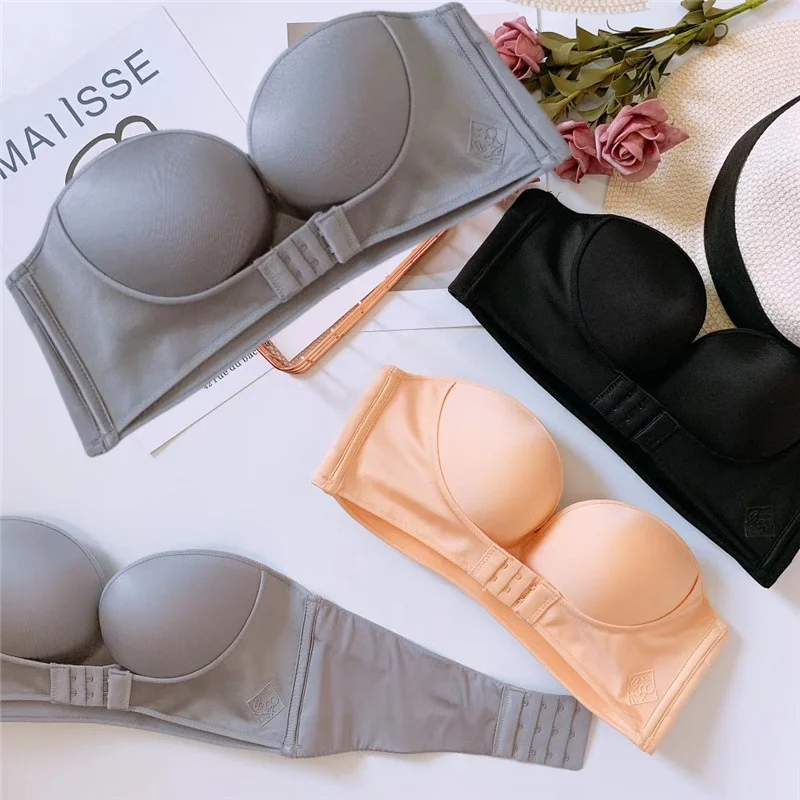 Women Bra Wire Free Sexy Push Up Invisible Bras Front Closure Underwear for Female Lady Brassiere Strapless Bralette Big Size