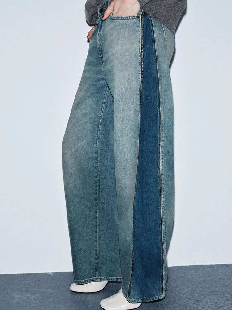 Faionable Sweet, Новое поступление, зима 2025 г., женские джинсовые брюки со средней талией на молнии, простые широкие брюки