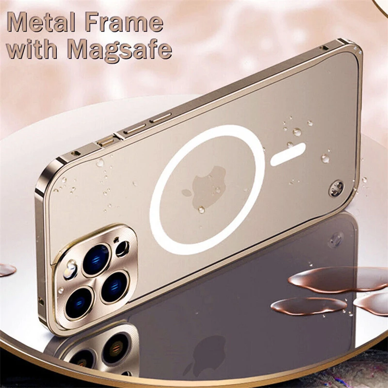 Metal Frame Bumper Mac Safe Phone Case for Magsafe IPhone 16 15 14 13 12 11 Pro Max Plus I16 ProMax Magnetic Macsafe Matte Cover