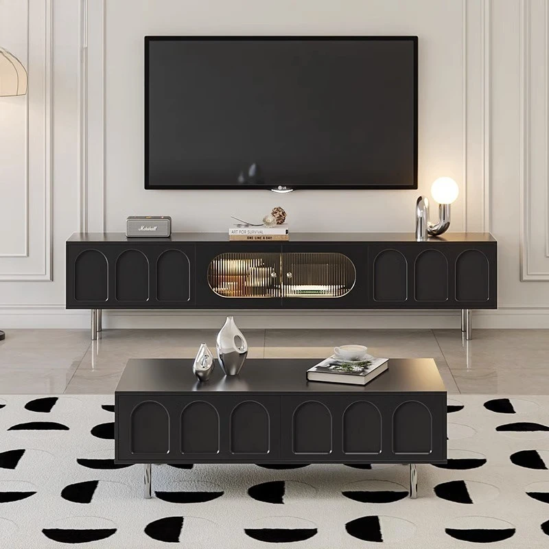 طاولة القهوة الفرنسية خزانة التلفزيون مزيج جديد الضوء الأسود الفاخرة شقة صغيرة غرفة المعيشة خزانة تلفزيون المنزل بسيطة وحديثة #2