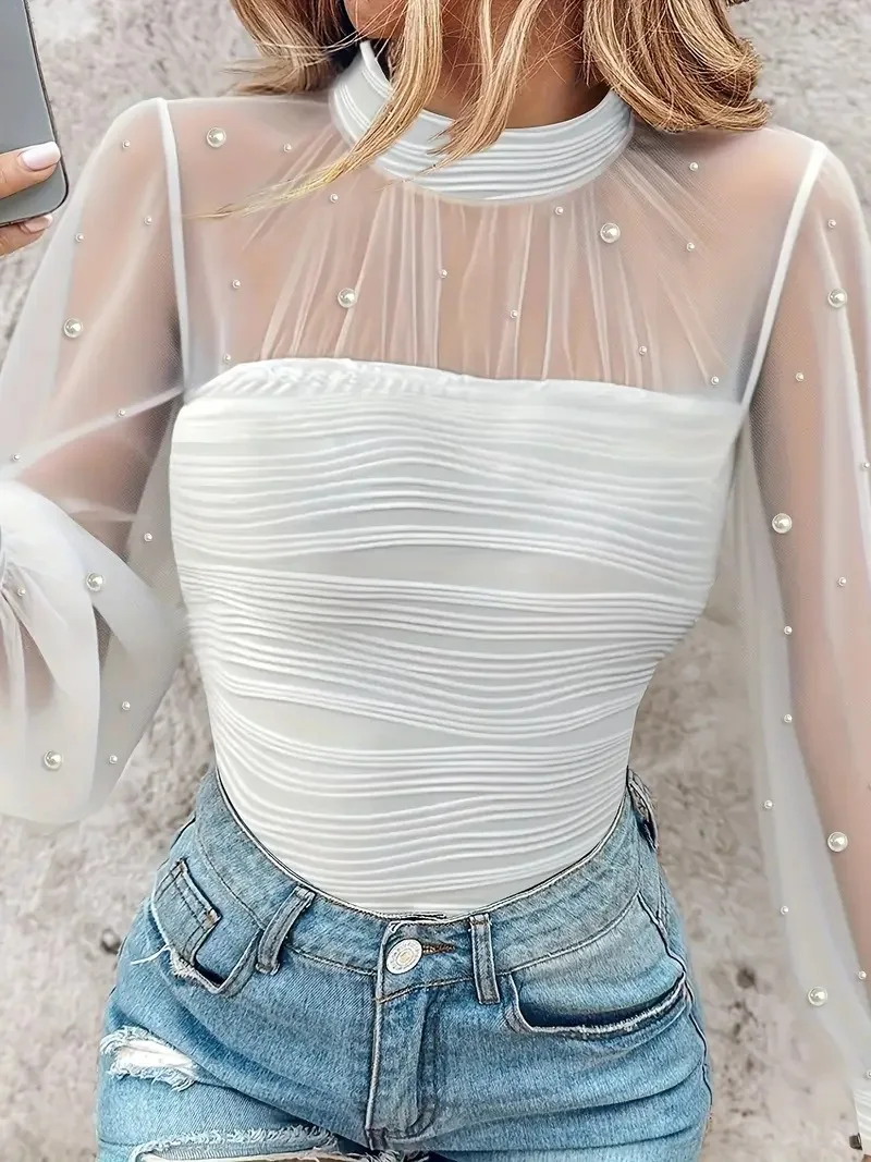 Moda pizzo in rilievo top camicette donna 2026 manica lunga elegante o-collo camicia allentata camicetta camicie casual primavera ufficio signore top