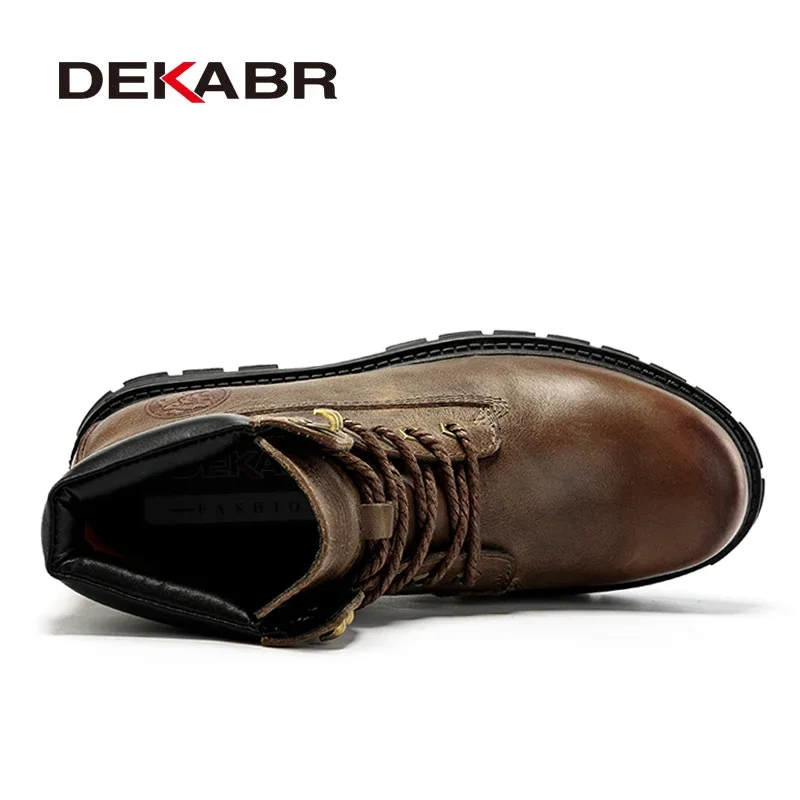 DEKABR Autumn Winter Classic Genuine Leather Ankle Boots Men Shoes With Fur Warm Tactical Boots Male Casual Motorcycle Boots