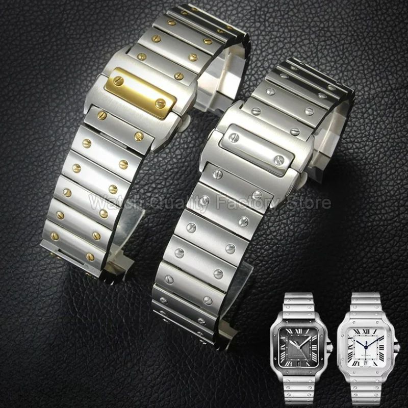 23mm Special Interface Rivet Style Solid Steel Watchband for Cartier Santos 100 WSSA0009 Smooth Rounded Polishing Anti Tarnish