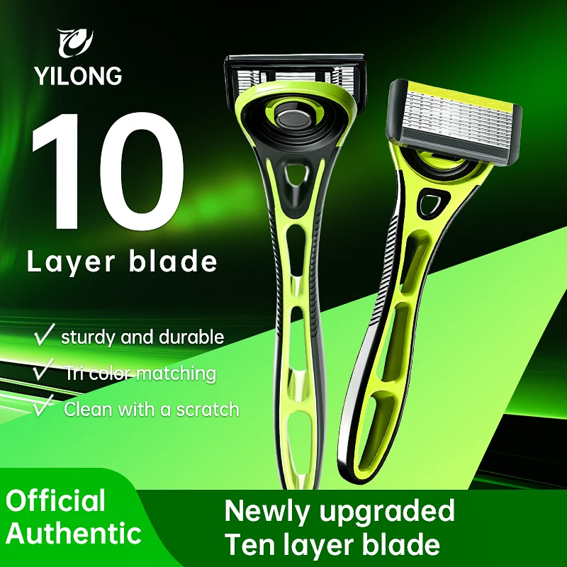 10-Blade Razor for Men Women with 1 Handle & 4 Refills, Stainless Steel Replaceable Shaver Blades, Manual Grooming Kit