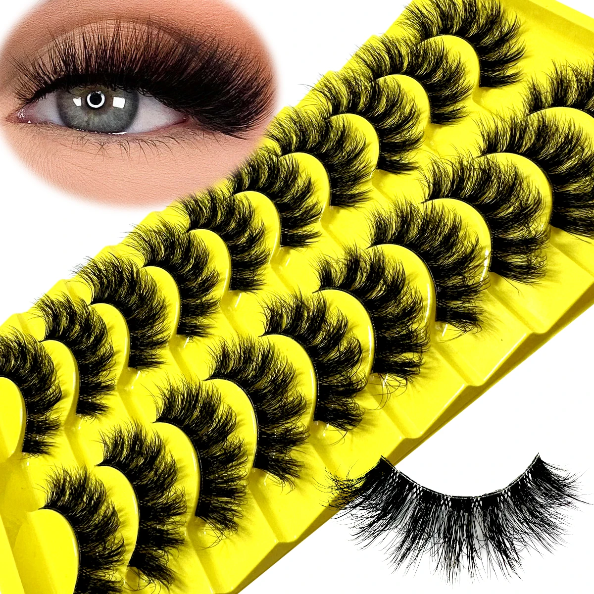 10 Pairs False Fluffy Russian Strip Lashes 3D Fake Lashes Makeup Messy False Eyelashes 3D Fluffy Thick Lashes