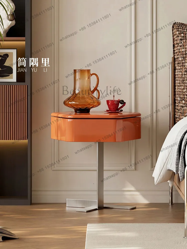 Chixing high-gloss paint bedside table household rotatable special-shaped Italian stainless steel bedroom storage cabinet