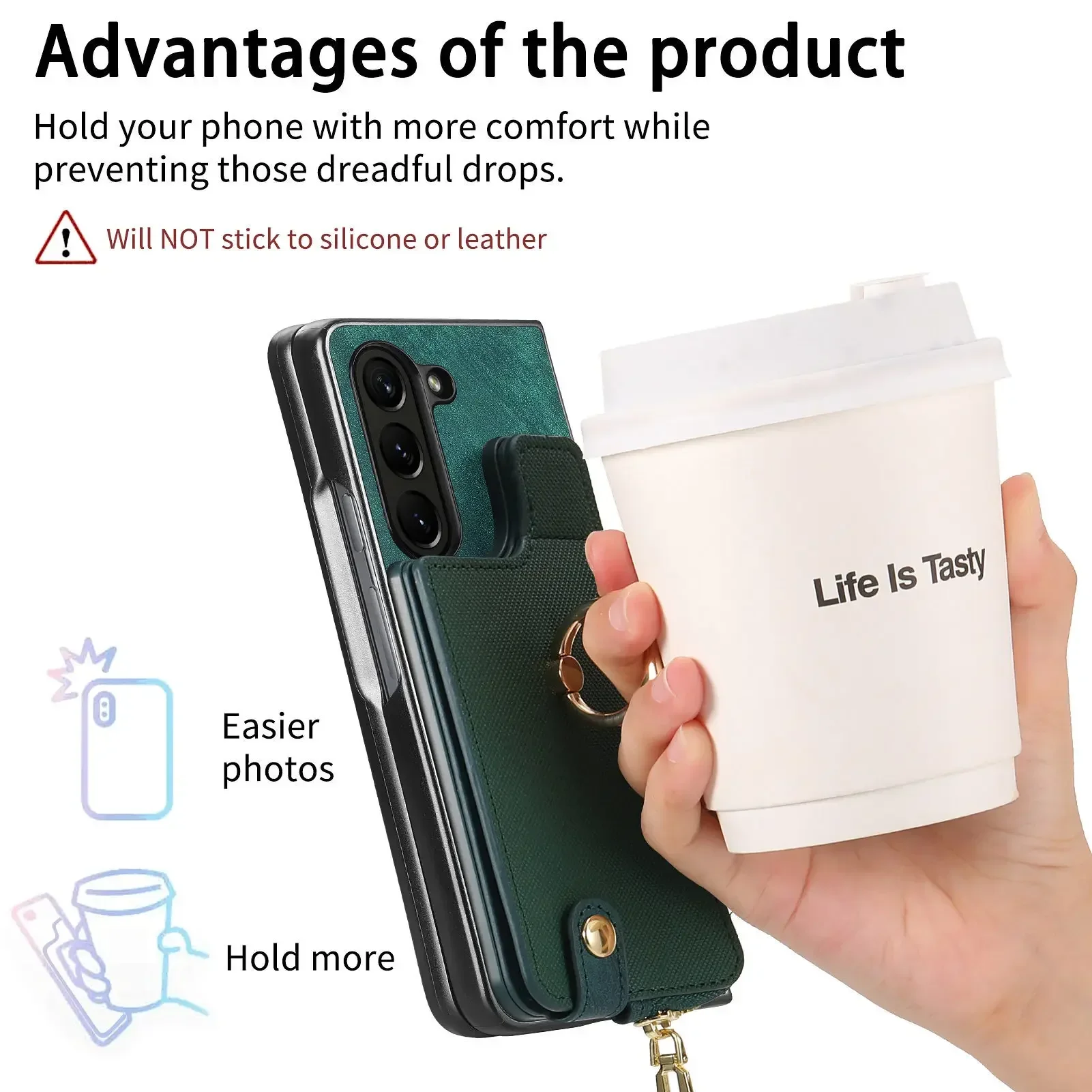 Phone Cases For Samsung Z Fold 6/5 Shell Zipper Card Holder Ring Bracket Leather business ZFOLD6 Drop-Resistant Protective Cover