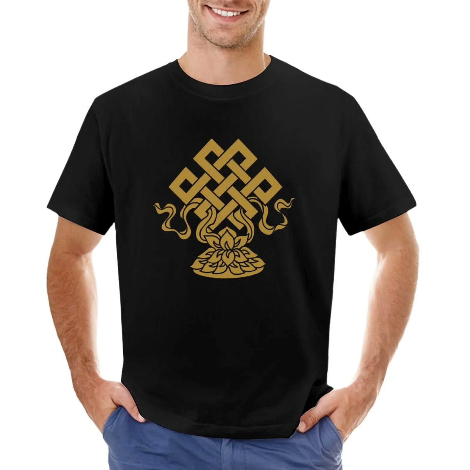 Eternal Knot, Lotus Flower, Buddhism, Auspicious Symbol T-Shirt baggy shirts plain summer top men t shirts