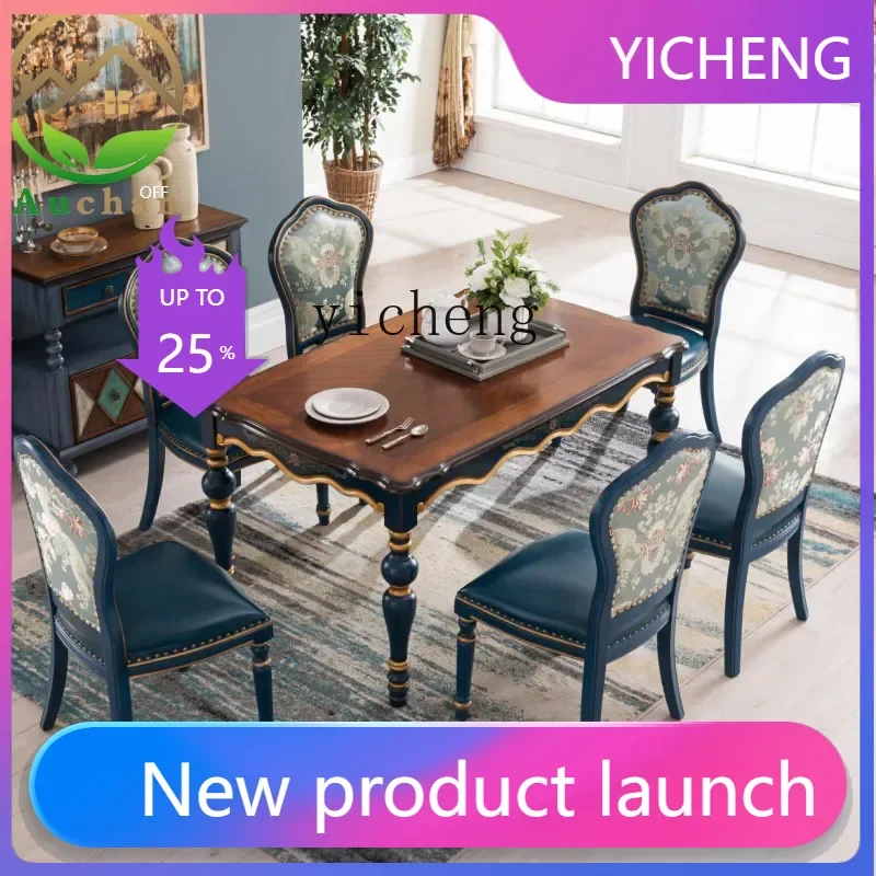 

LYY Solid wood dining seat combination small apartment dining room rectangular household dining table one table and six chairs