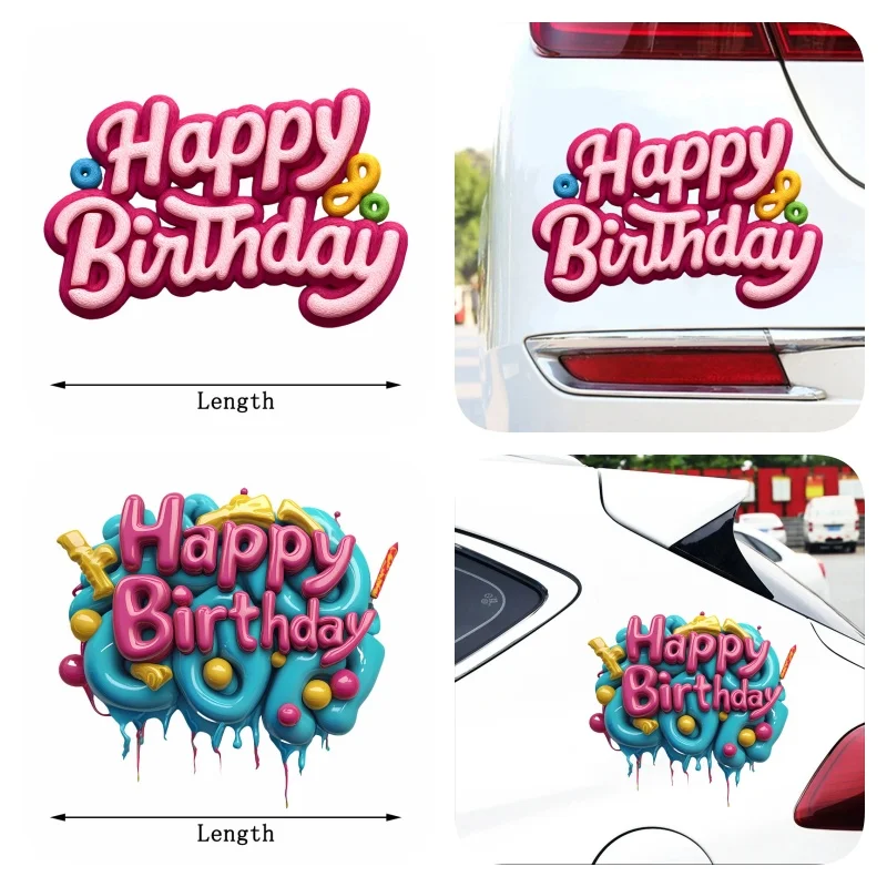 

Автомобильные наклейки с днем рождения, текстовый дизайн, красочные поздравления с днем рождения, виниловая наклейка, автомобильные аксессуары