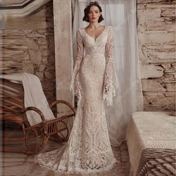 Vintage Women Wedding Dresses Lace Long Sleeves Bohemian Bridal Gowns 2024 Mopping Length Lace Appliques Women Robes Customized