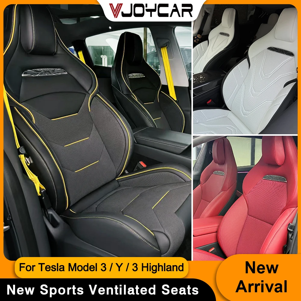 

Спортивные вентилируемые сиденья из кожи наппа Vjoycar на заказ для Tesla Model 3 Y 3 Highland Y Juniper Performance X S в клетку