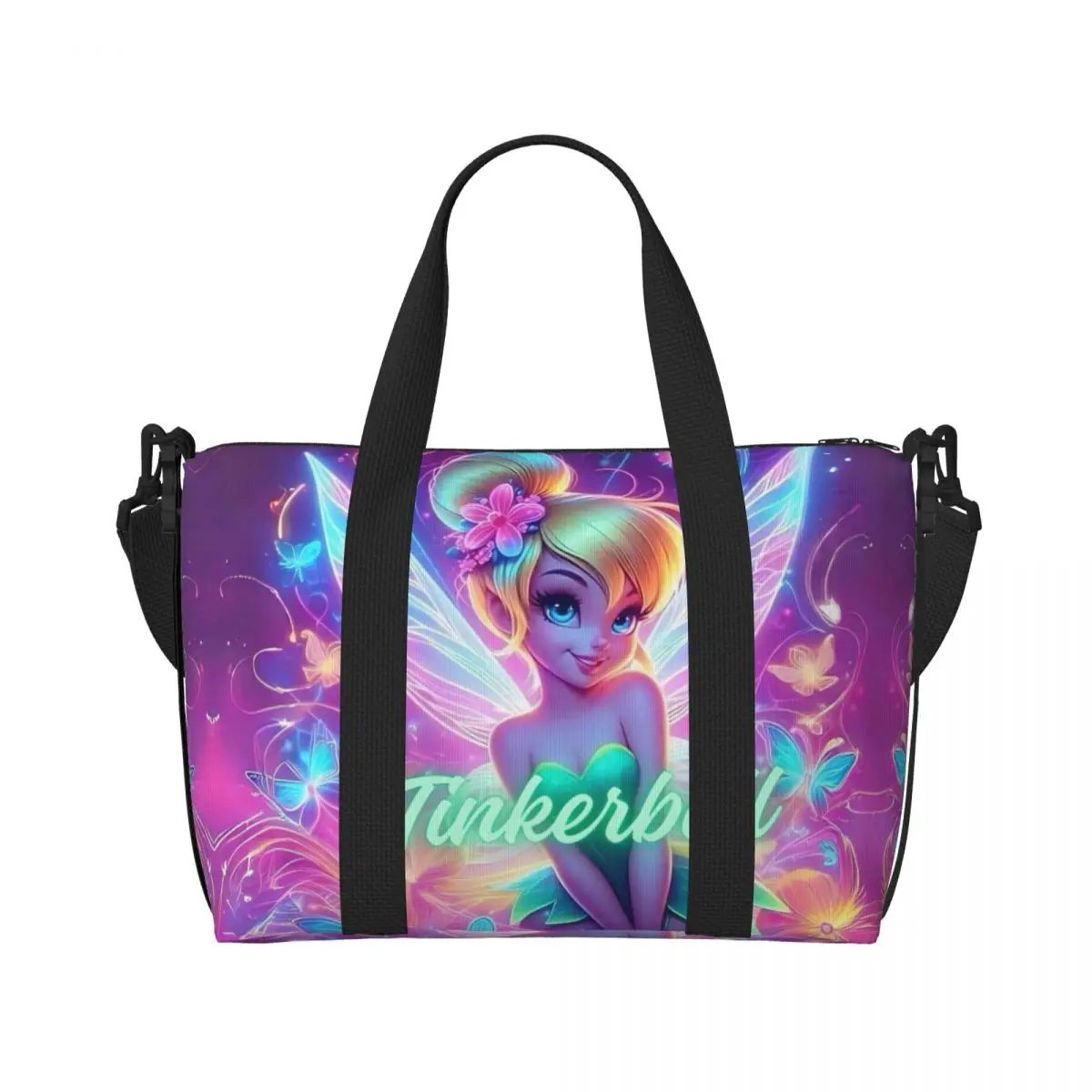 Custom Large Miss Bell Cartoon Tote Bag for Women Tinker Bell Shoulder Shopper Gym Beach Travel Bag