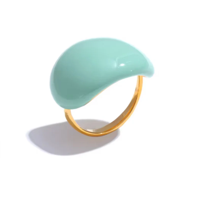 1 PC Irregular Shaped Enamel Ring For Women Gray White Blue Orange Metal Epoxy Finger Ring Girl‘s Daily Wear Jewelry’ image 3