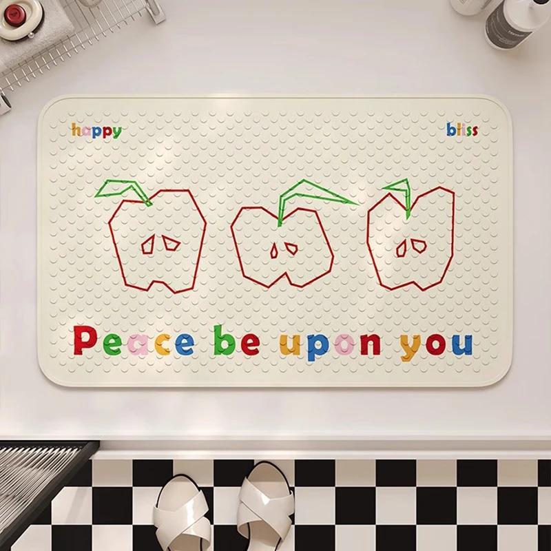 Colorful Apple PVC Bath Mat with Suction Cups Bathroom Mats Tub Side Shower Area Rug Carpet Non-Slip Pad Aesthetic Home Decor