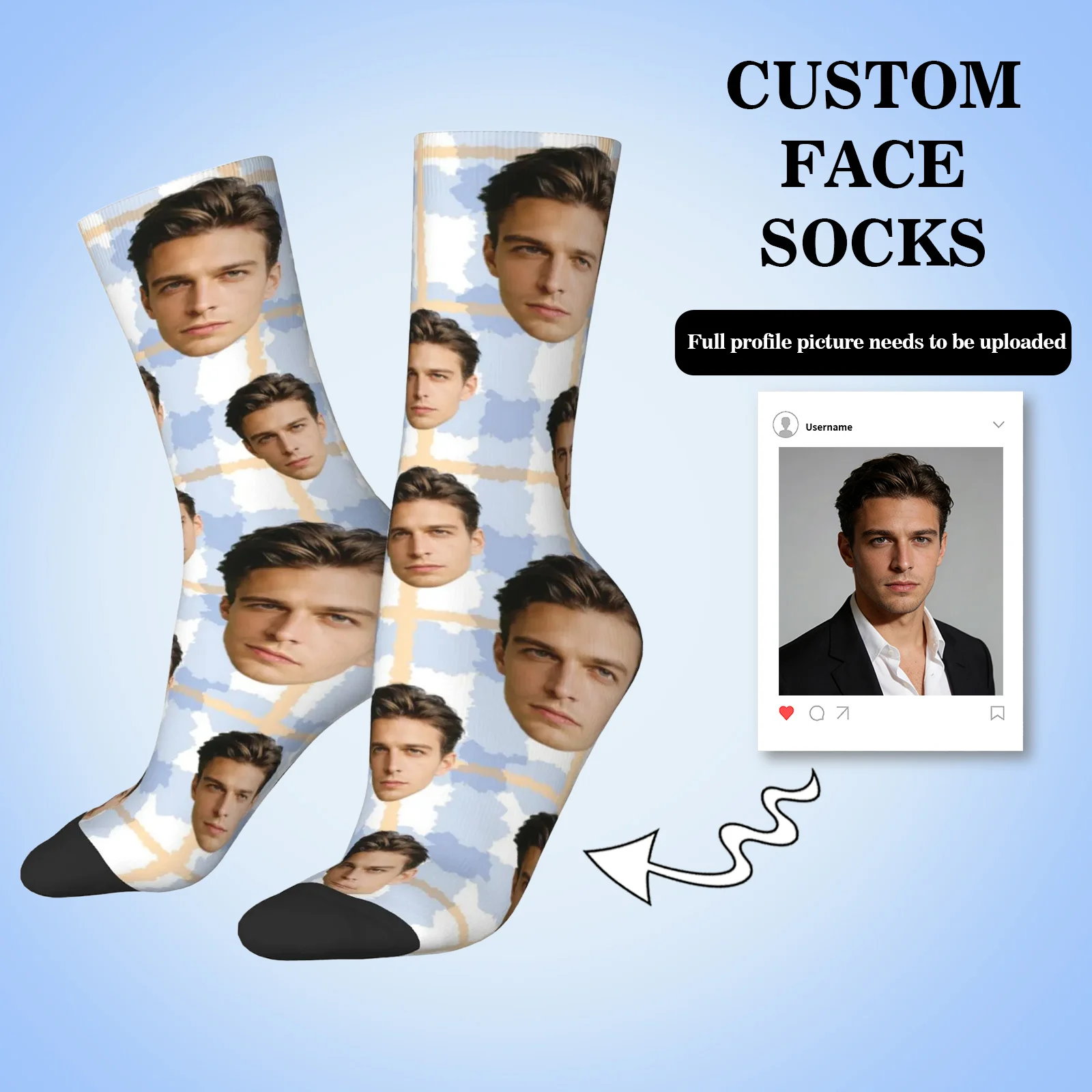 Custom face pattern socks unisex personalized fun socks with face pattern custom with  Valentine's Day gift