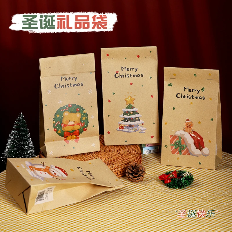 Christmas gift bag Hand kraft paper gift bag with Christmas snacks cookies cartoon gift bag