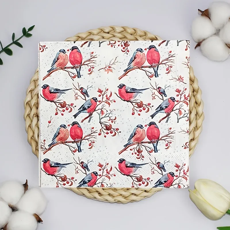 40pcs Colourful Printed Napkins Red Magpie Branch Disposable 33cm 2-Ply Paper Placemat for Party Dinner Table Layout Supplies