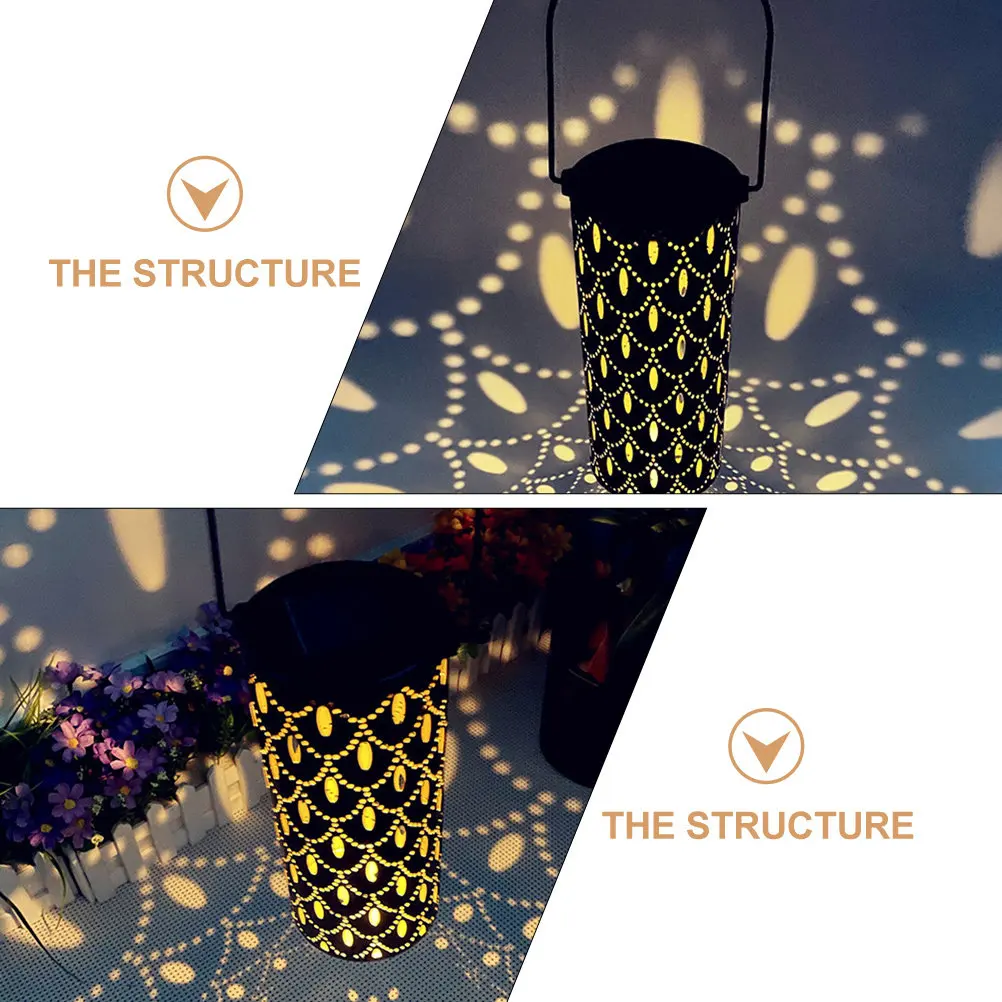 Iron Solar Lantern for Outdoor Garden Yard Lawn Decoration Hollow Design Art Light Solar Powered Day Charging Night Lighting