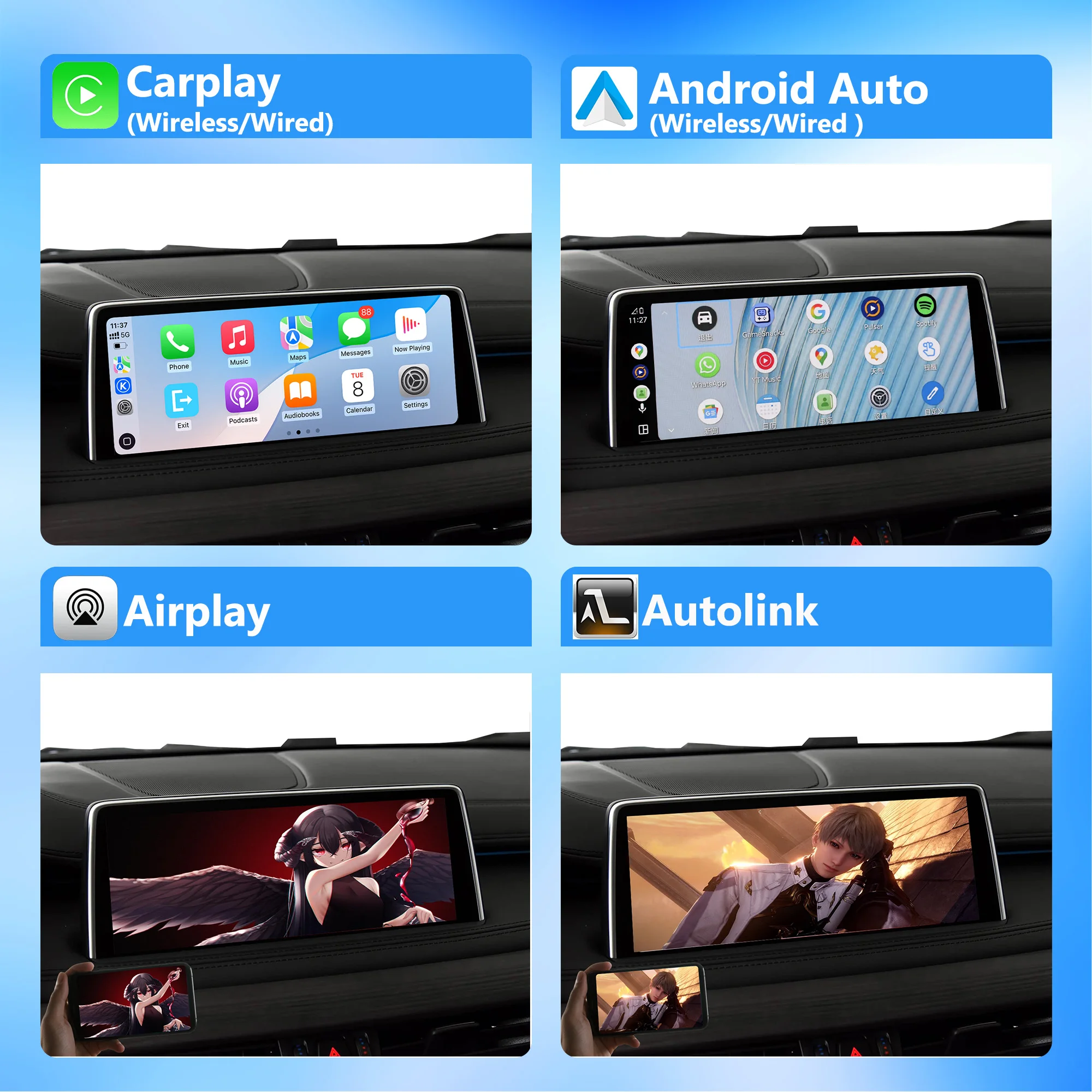 CarPlay اللاسلكي لنظام BMW NBT 1 2 3 4 5 6 7 Series X1-X6 F10-F56 مع Airplay MirrorLink CMS يدعم YT NF عبر الإنترنت