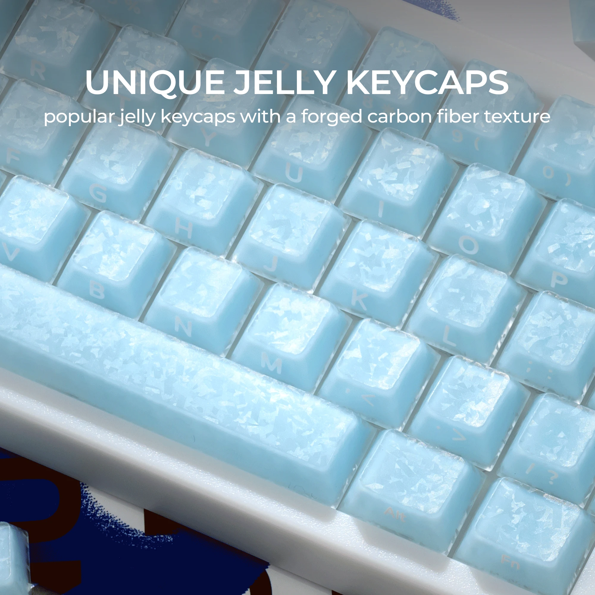 XVX Blue Jelly Forged Carbon Textured Side-Printed Cherry Profile 126-Key Keycap Set
