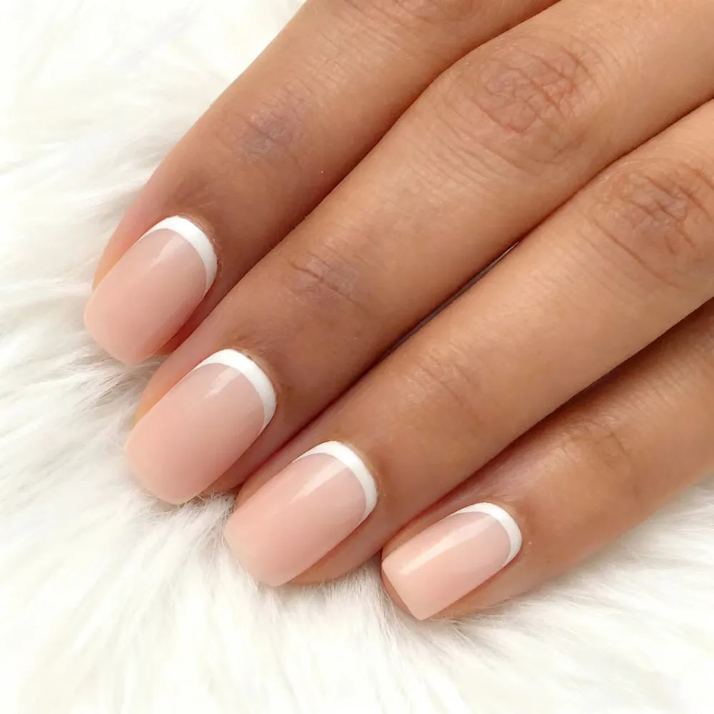 

Soft Pink French Press On False Nails With Glue Long Square Shaped Acrylic Nails Tips For Woman Essential DIY Manicure Accessory