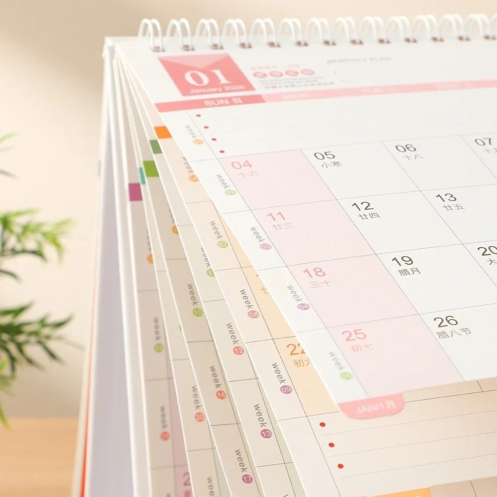 

Настольный календарь на 2026 года, толстая бумага, календарь для управления временем, записываемый календарь, функция заметок, складной настольный бумажный календарь