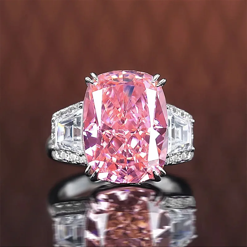Luxury 18K white Solid Platinum PT950 certifid high carbon diamond ring 11*15 diamond pink diamond ring for girlfriend