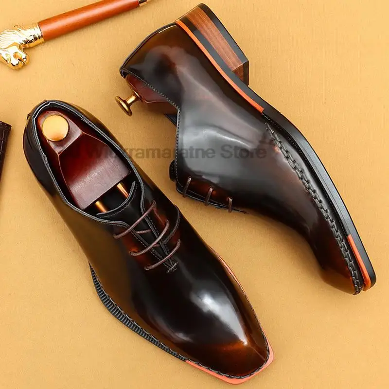 HKDQ Genuine Leather Whole Cut Mens Oxford Dress Shoes Plain Toe Brand Designer Handmade Office Business Formal Shoes For Men