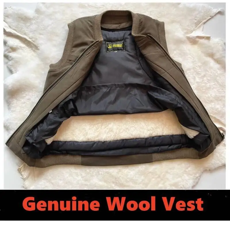 

Мужской жилет из натуральной кожи, осенне-зимняя плюшевая толстая теплая шерстяная куртка, съемные внутренние майки, одежда для папы S, терможилет