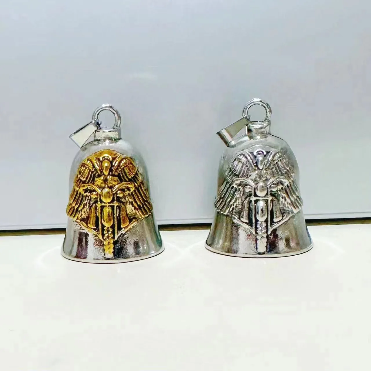 Fashionable Angel Wings Motorcycle Bell Pendant Keychain Punk Rock Men's Riding Party Amulet Exorcism Jewelry image 3