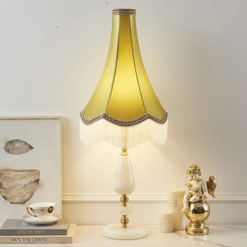 Classical French Retro Court Style Living Room Table Lamp Creative Fringed Copper Bedside Lamp for Study Bedroom American