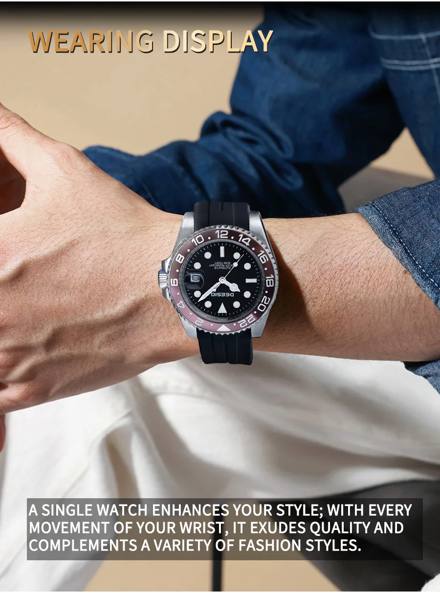 Deesio Automatische Mechanische Uhr für Herren 41mm 316L Edelstahl Uhr Leuchtende Zeiger 30M Wasserdicht Kostenloser Versand – Detail 4