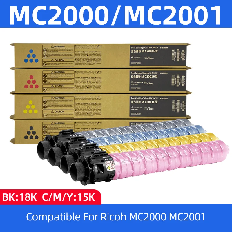 

Тонер-картридж MC2001 MC2000 повышенной емкости, совместимый с принтерами Ricoh MC2000 MC2001, 4 цвета (черный/синий/мagenta/желтый)
