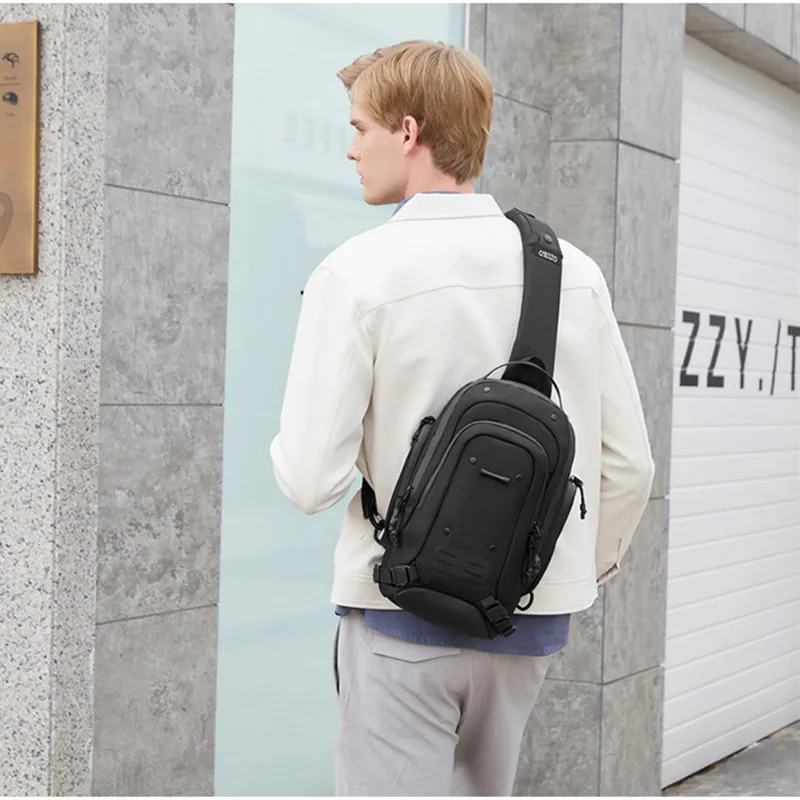 Ozuko Unique Design Large Capacity Chest Bag Waterproof Casual Sling Bag Men Crossbody Adjustable Strap Leisure Shoulder Bag