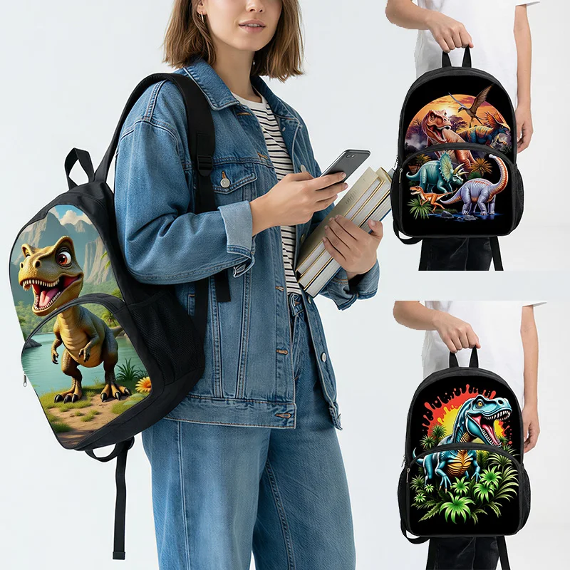 16inch Kids Dinosaur Backpack Lightweight Children School Bag Cartoon Dino Pattern Bookbag Casual Travel Daypack for Student