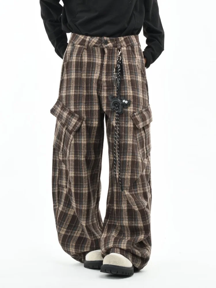 2025 Japanese Y2K Fashion Brown Striped Baggy Suit Cargo Pants For Men Clothing Male Bottom Straight Long Trousers Moda Hombre