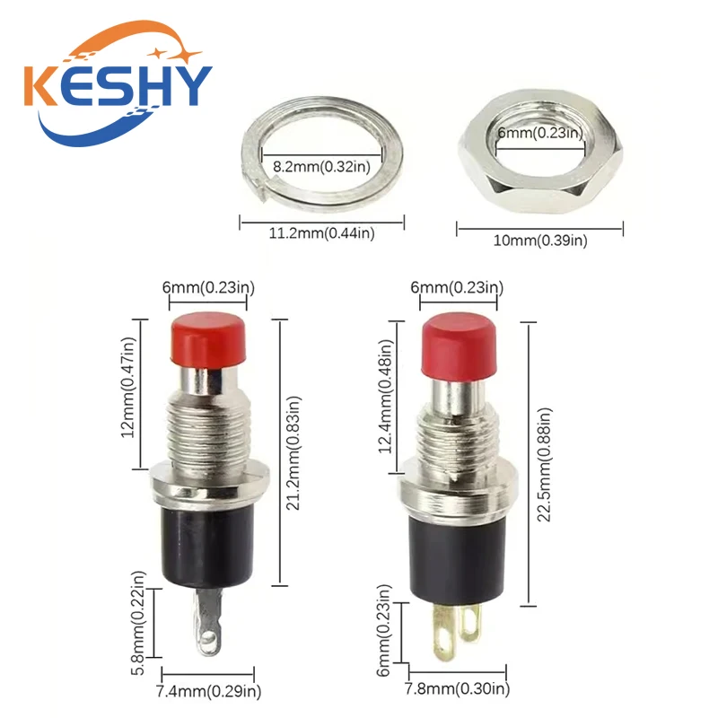 5Pcs PBS-110 7MM Momentary Push Button Switch Press The Reset Switch Momentary ON OFF Push Button