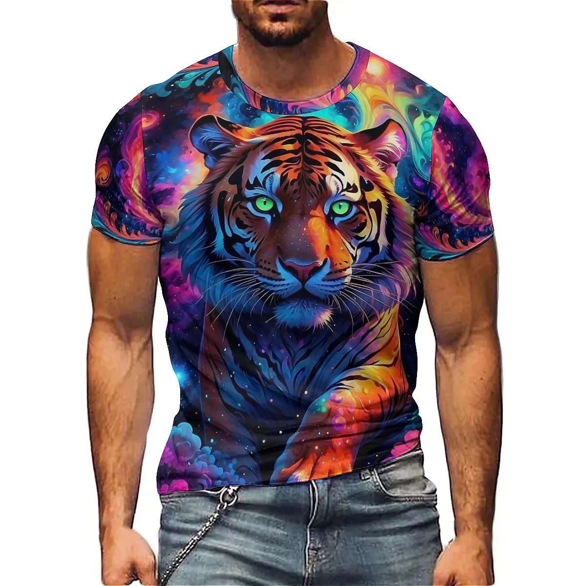Summer Men's Creative Geometric Abstract Art 3D Printed Short Sleeve T-shirt Street Trendy Fashion Style Round Neck Comfortable