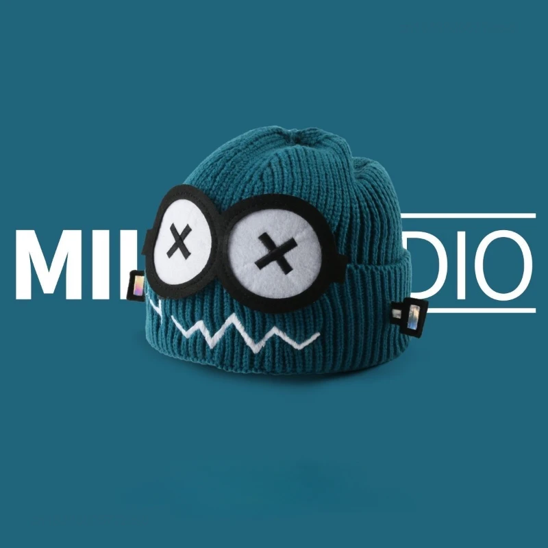 Xiaomi ใหม่น่ารัก Quirky Malfunctioning หุ่นยนต์หมวกขนสัตว์เด็กฤดูใบไม้ร่วงและฤดูหนาว Windproof WARM สีดําถักหมวกบุคลิกภาพ