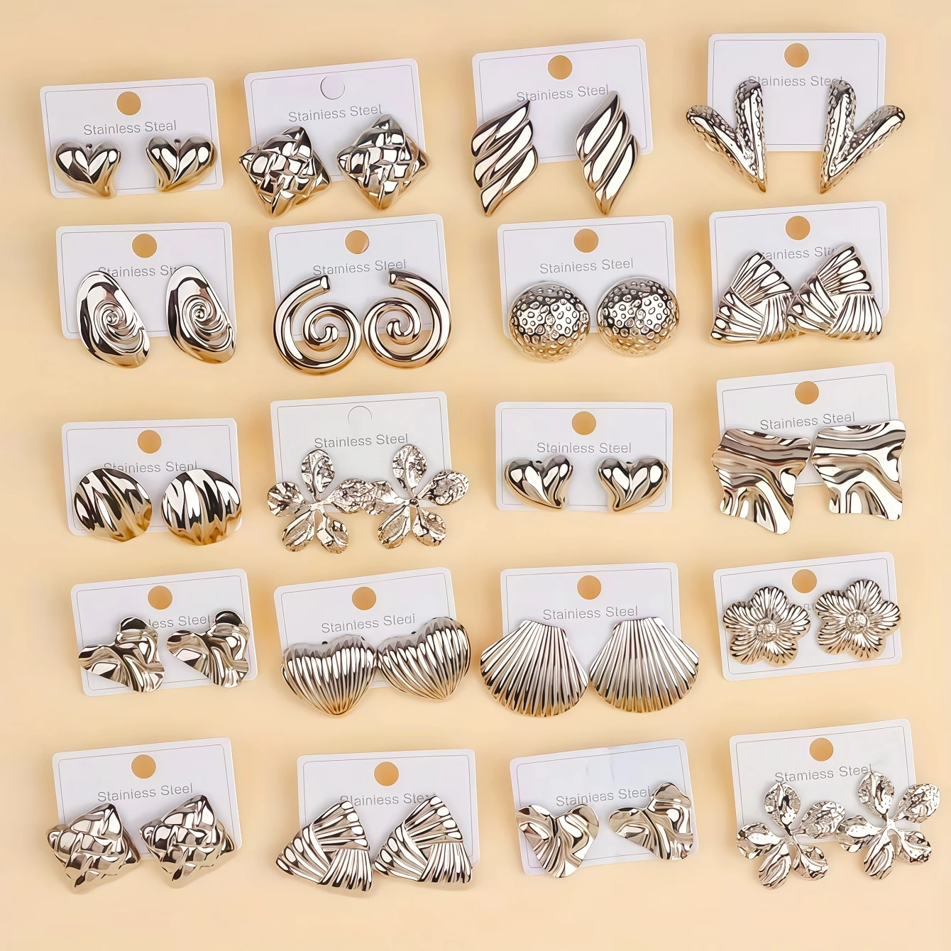 6/8/12/24/36/48Pairs Fashion Stainless Steel Earrings For Women Mix Style Trendy Heart Flowers Shell Daily Jewelry Party Gifts