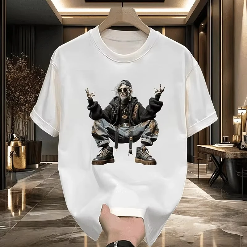 

Summer Cotton Short-sleeved Men's and Women's Personalized Design Printed Fashion Loose Round Neck Large Size Half-sleeved Top