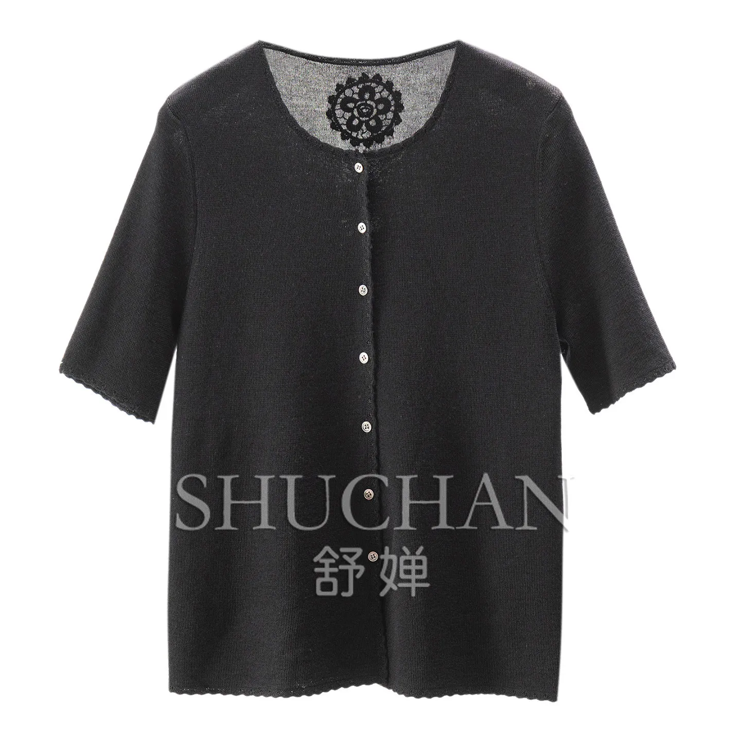 French Exquisite Crochet Silk Wool Round Neck Short-sleeved Knitted Cardigan Women's 77W2 blusa de frio feminina