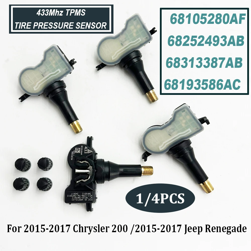 

Датчик контроля давления в шинах 68105280AF 68252493AB TPMS 433 МГц, датчик контроля давления в шинах 68313387AB 68193586AC для 2015-2017 J-eep Renegade, 1/4 шт.