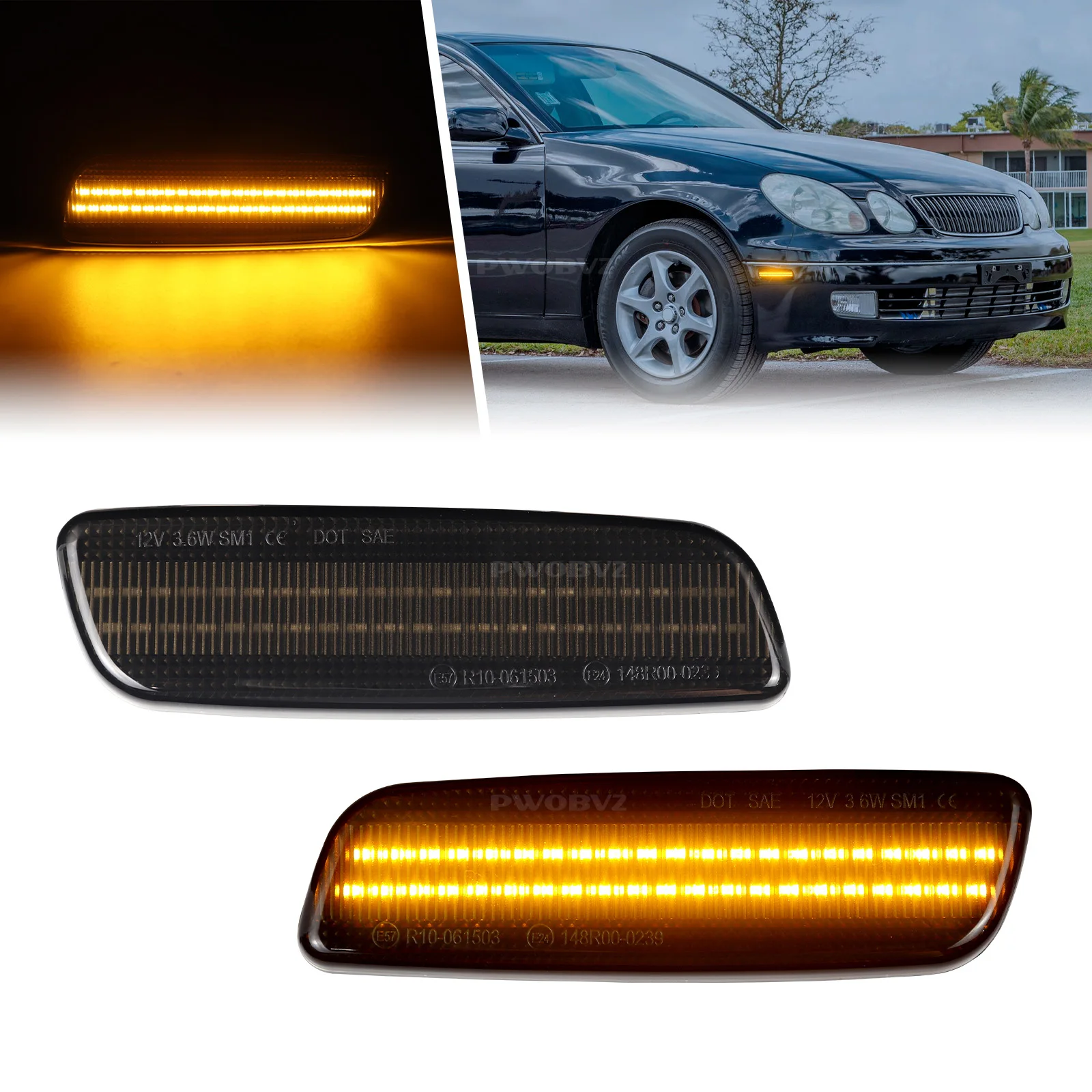 2pcs Amber Blinker LED  Front Side Marker Turn Signal Indicator Light Fender Lamp  For Lexus IS300 LS400 GS300 GS400 GS430