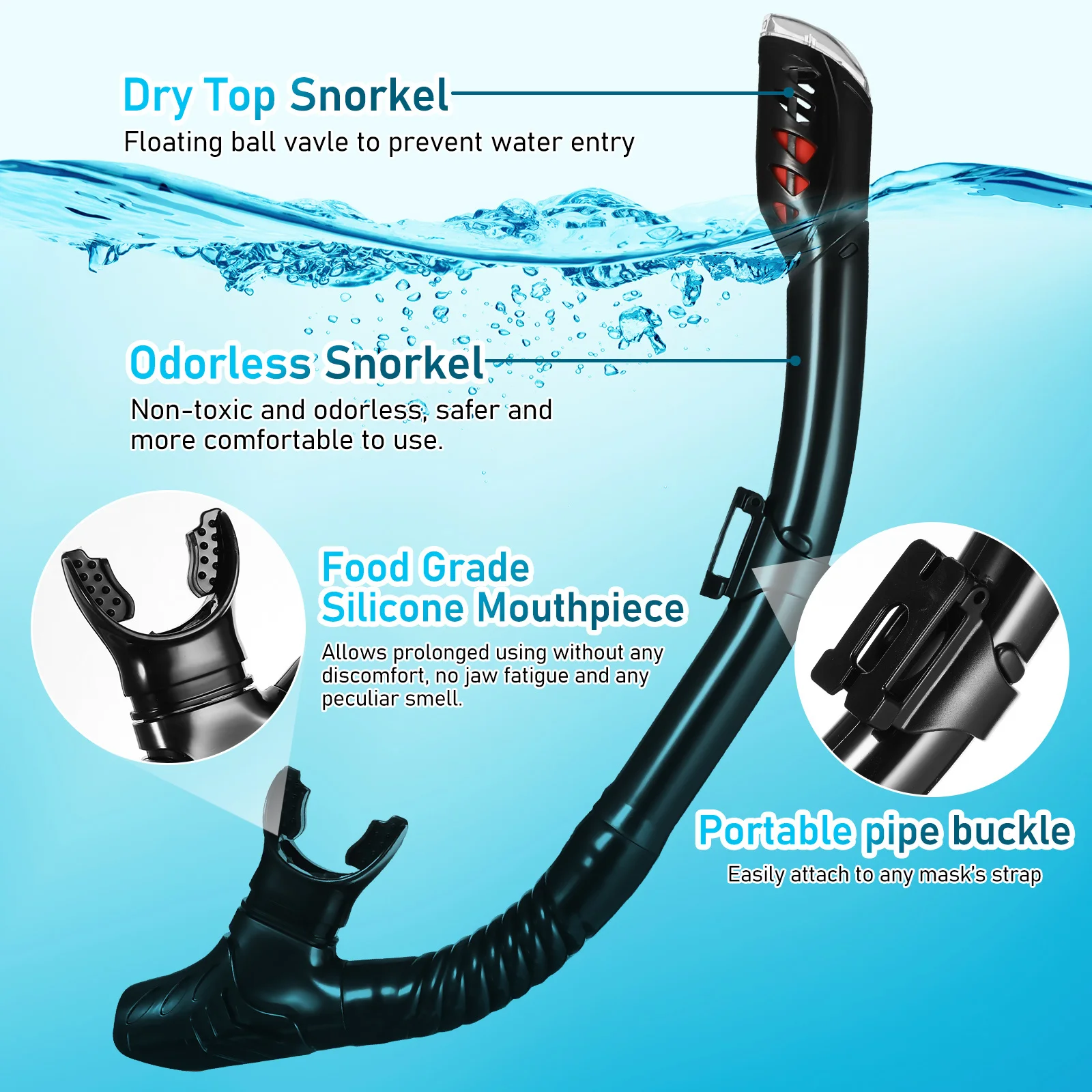 

Snorkel Diving Set Anti-Fog Glass Lens Dry Breathing Tube Adjustable Strap For Adult Youth One Size Fits All Water Sports Gear
