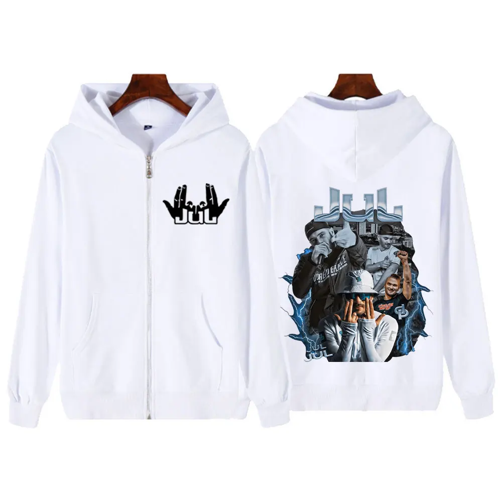 Rapper francese Jul Tour 2025 Nuovo album Felpa con cappuccio con cerniera moda fronte-retro Felpa con cappuccio Hip Hop Giacca da uomo donna Felpa con cappuccio casual oversize